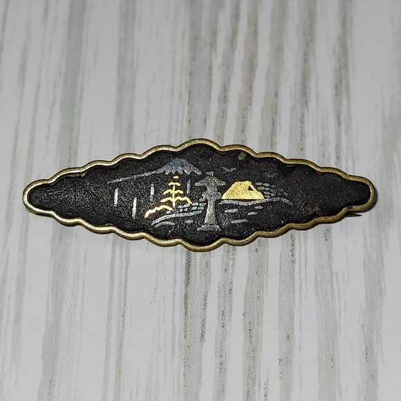 Vintage Damascene Brooch Bar Pin. - Picture 2 of 6